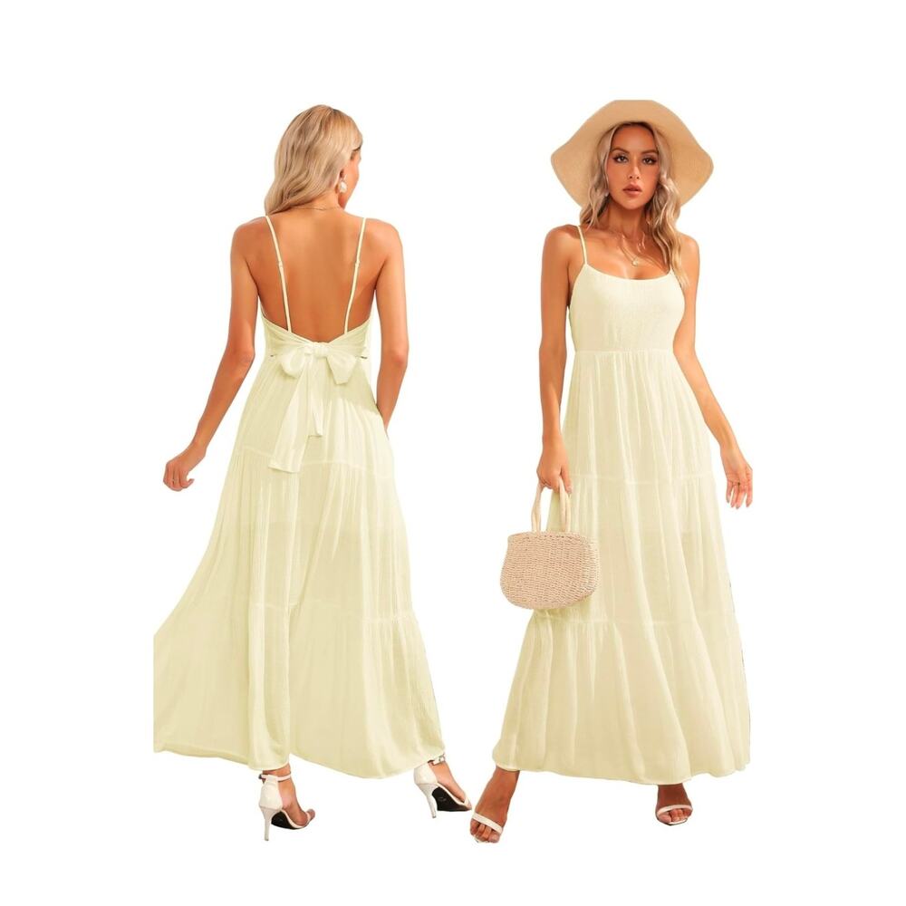 #145 MSRP $45 ALENDA DANMOS TIERED COTTON BACKLESS MAXI DRESS ♡SIZE M♡ - Picture 2 of 8